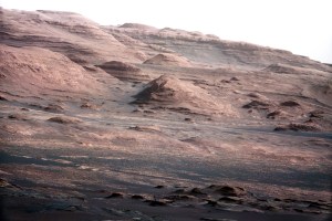 Mount Sharp, seen from Mars rover Curiosity. NASA/JPL photo.