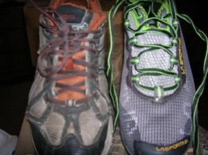 The old (Asics Trail Sensor circa 2009) and the new (La Sportiva Wildcat circa 2013)