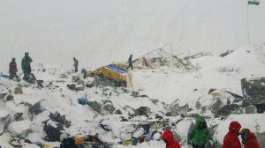 from nytimes.com (04/25/15) The base camp at Mount Everest after an avalanche on Saturday. Credit Azim Afif/via Associated Press